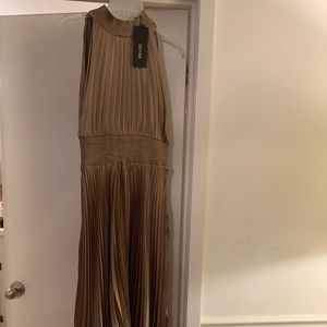 High neck smocked waist dress